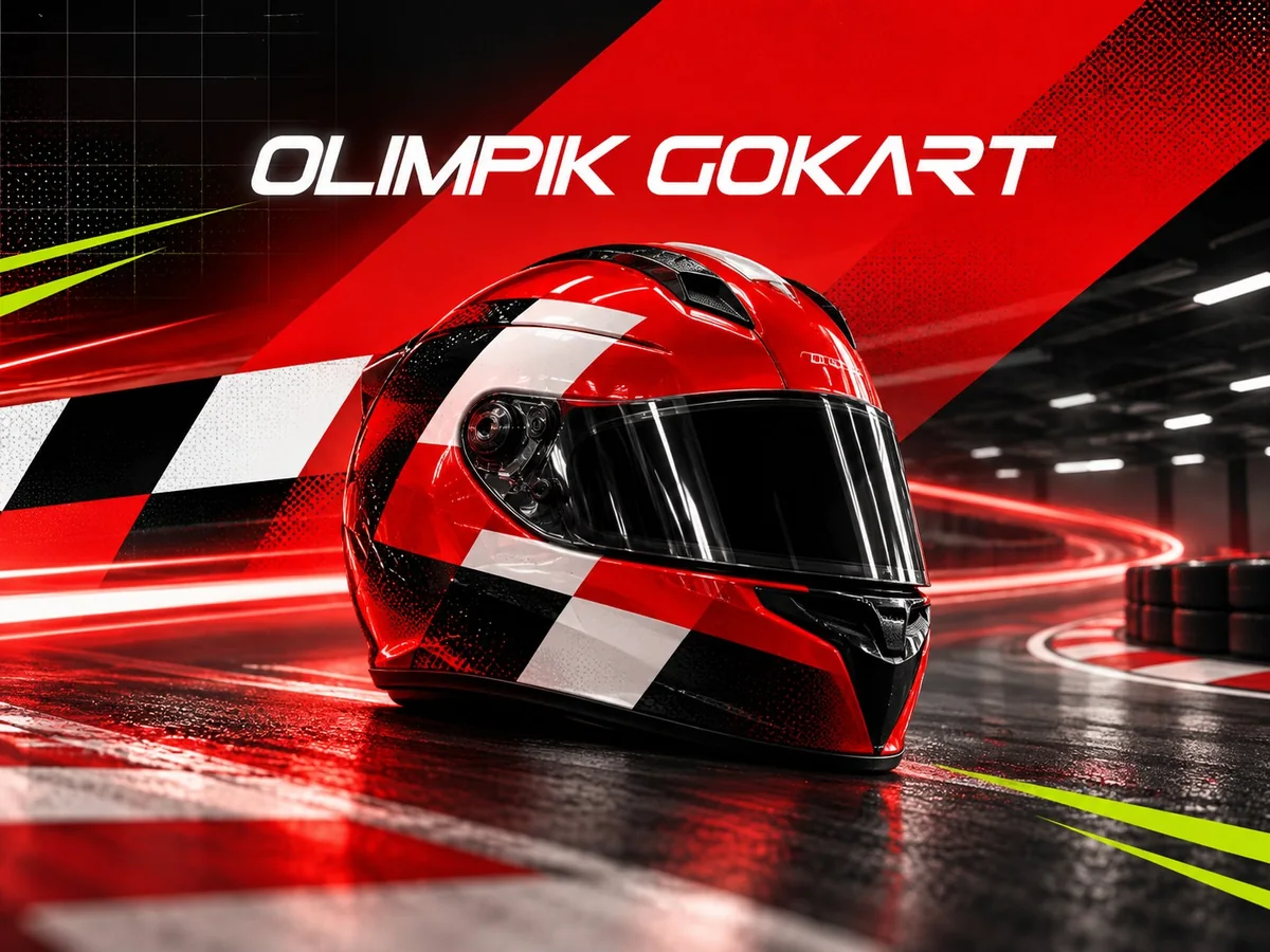 Olimpik Go Kart için yarış kaskı, pist ve dinamik grafiklerden oluşan kampanya görseli
